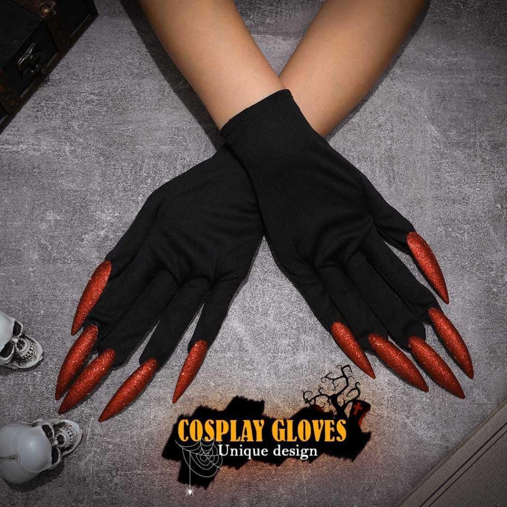 2 pares de guantes de pata, trajes negros, disfraz de bruja, disfraces para  adultos, guantes largos rojos, guantes de fantasma, guantes de Halloween