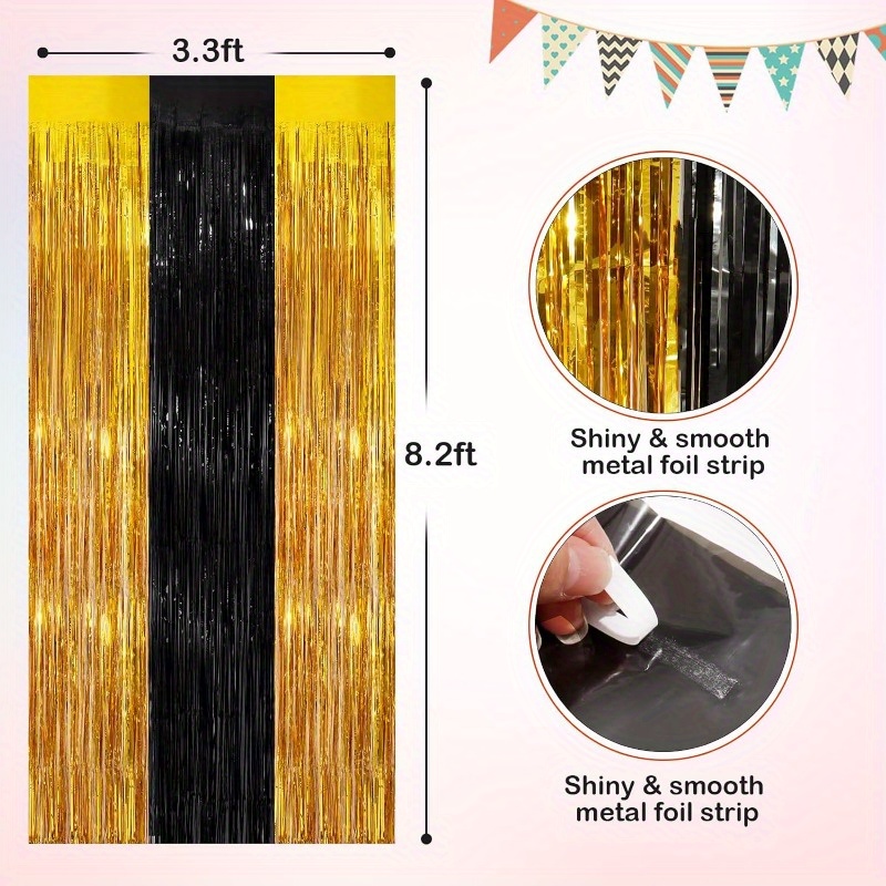 Gold Foil Curtain Backdrop - 3x8 Feet, Pack of 2, Metallic Gold Fringe  Curtain Backdrop, Gold Foil Fringe Curtain