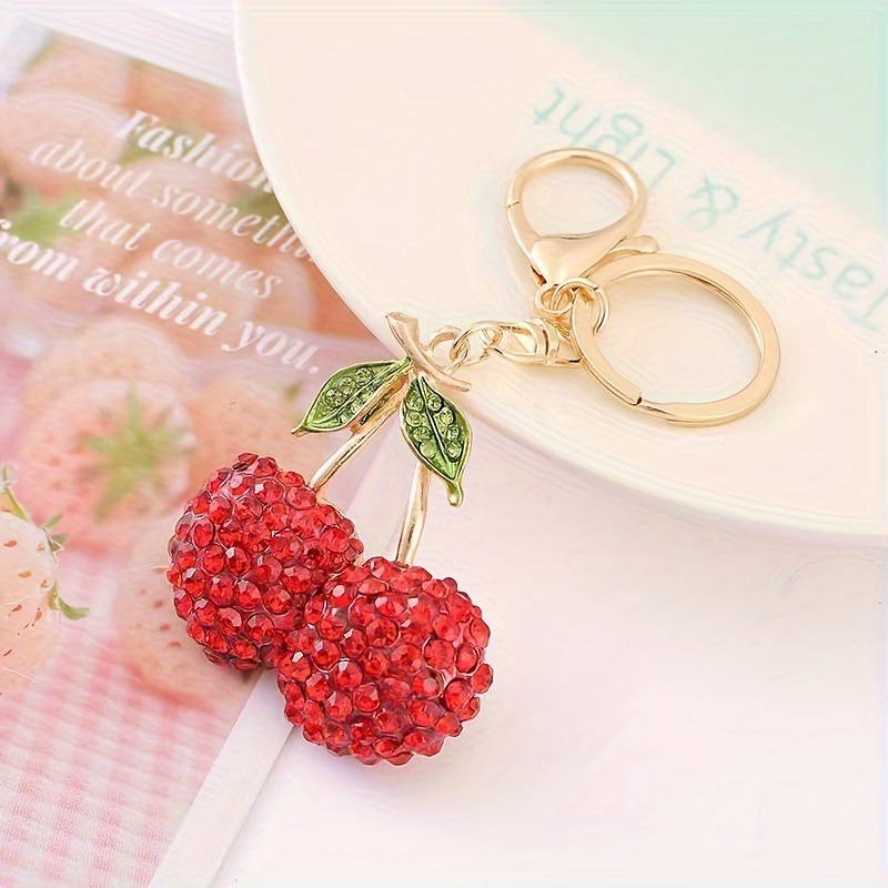 1pc Alloy Red Cherry Keychain Pendant,Temu