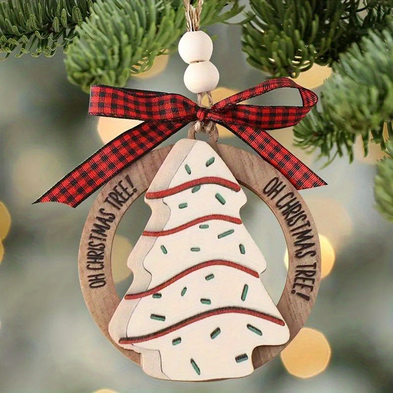 1pc Decorazione Da Appendere All'albero Di Natale Con Fiocco Scozzese In  Legno, Ciondolo Per Albero Di Natale Per Giochi All'aperto Regalo