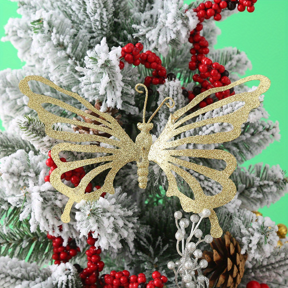 1pc Artifical Gold Powder Butterfly Fake Butterfly Christmas Tree  Decorations for Home Xmas Ornaments New Year Decor