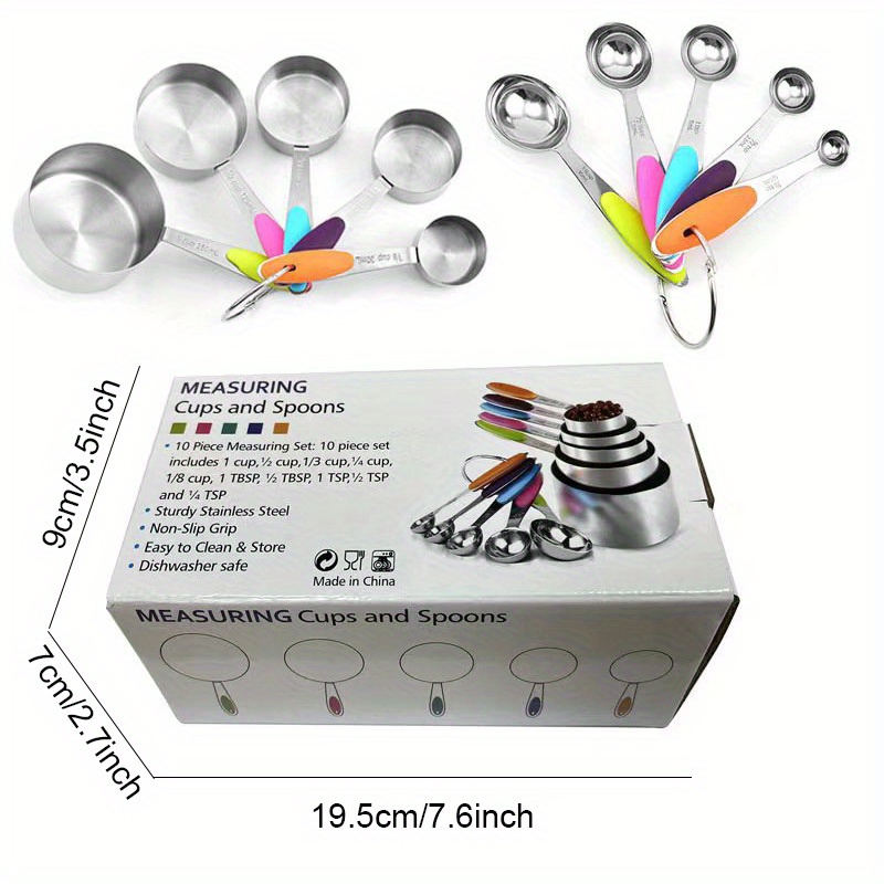 Measuring Cups and Spoons - Stainless Steel - Set of 10