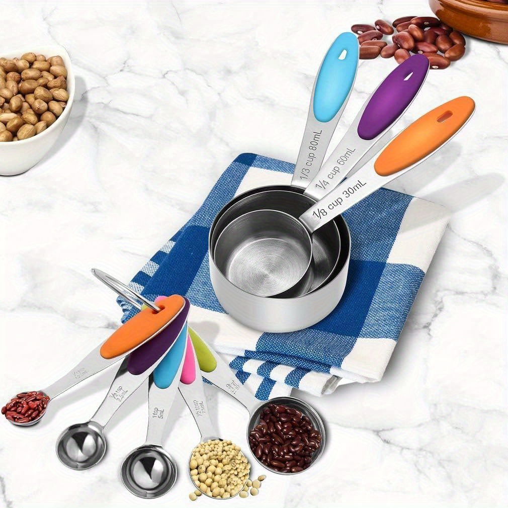 Measuring Cups and Spoons Set, Stainless Steel Metal Stackable