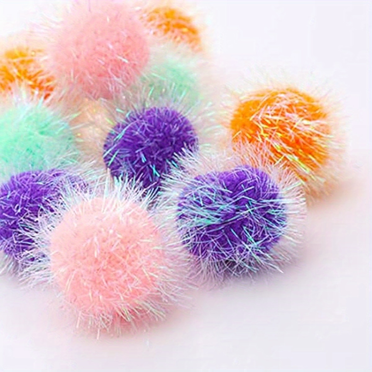 

12pcs Sparkle Fuzzy Cat Toy Balls - 2" Pom Poms, Soft Interactive Cat Breeds, Assorted Vibrant Colors