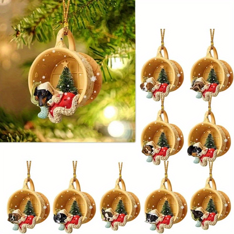 1pc 2d Christmas Pendant Ornament Christmas Tree Puppy - Temu