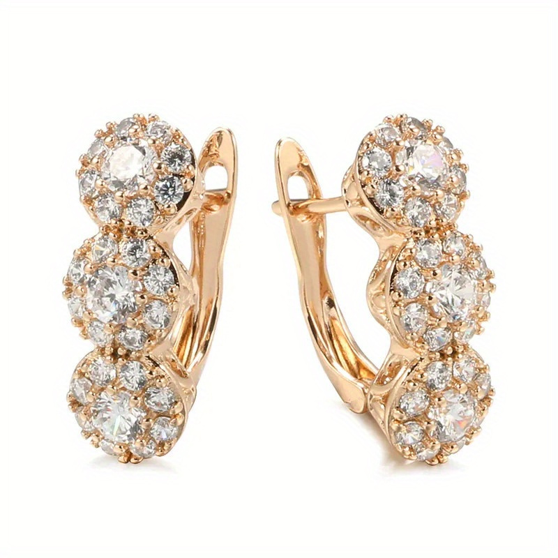 

1 Pair Luxury Golden Color Women Dangle Earrings Geometry Full Zircon Geometry Bride Wedding Fine Daily Jewelry