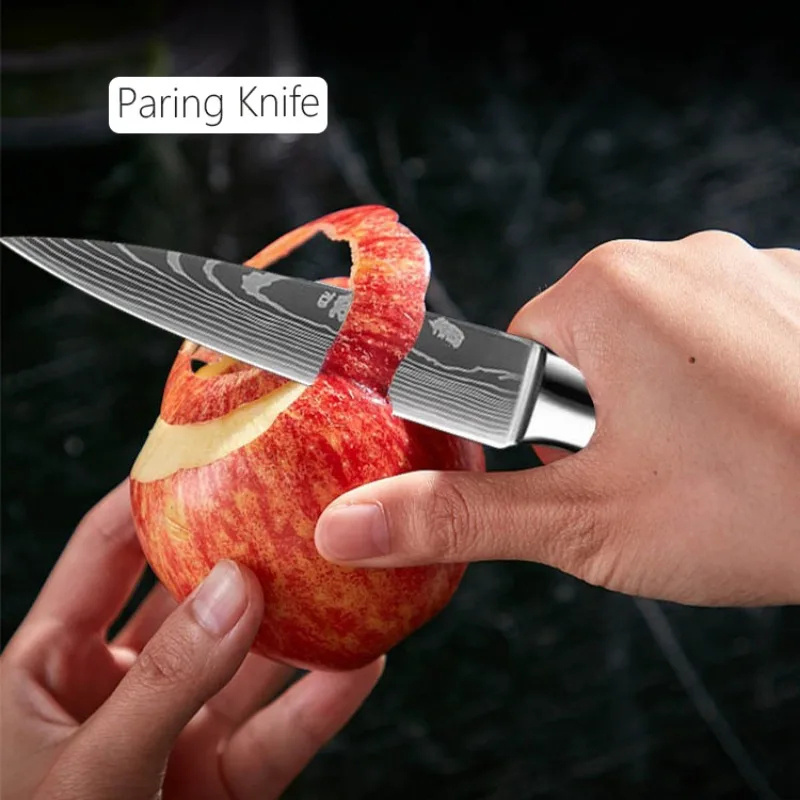 Kitchen Chef Knife Set Japanese Damascus Pattern Sharp Cleaver Knives Tool  Green