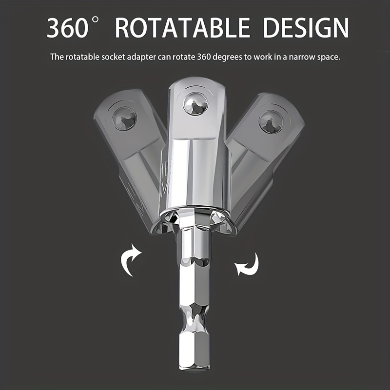 

3pcs 360° Rotatable Hexagonal Handle Impact Drive Socket Adapters, Electric Drill Universal Socket Wrench Adapter Set (1/4 ", 3/8", 1/2 ")