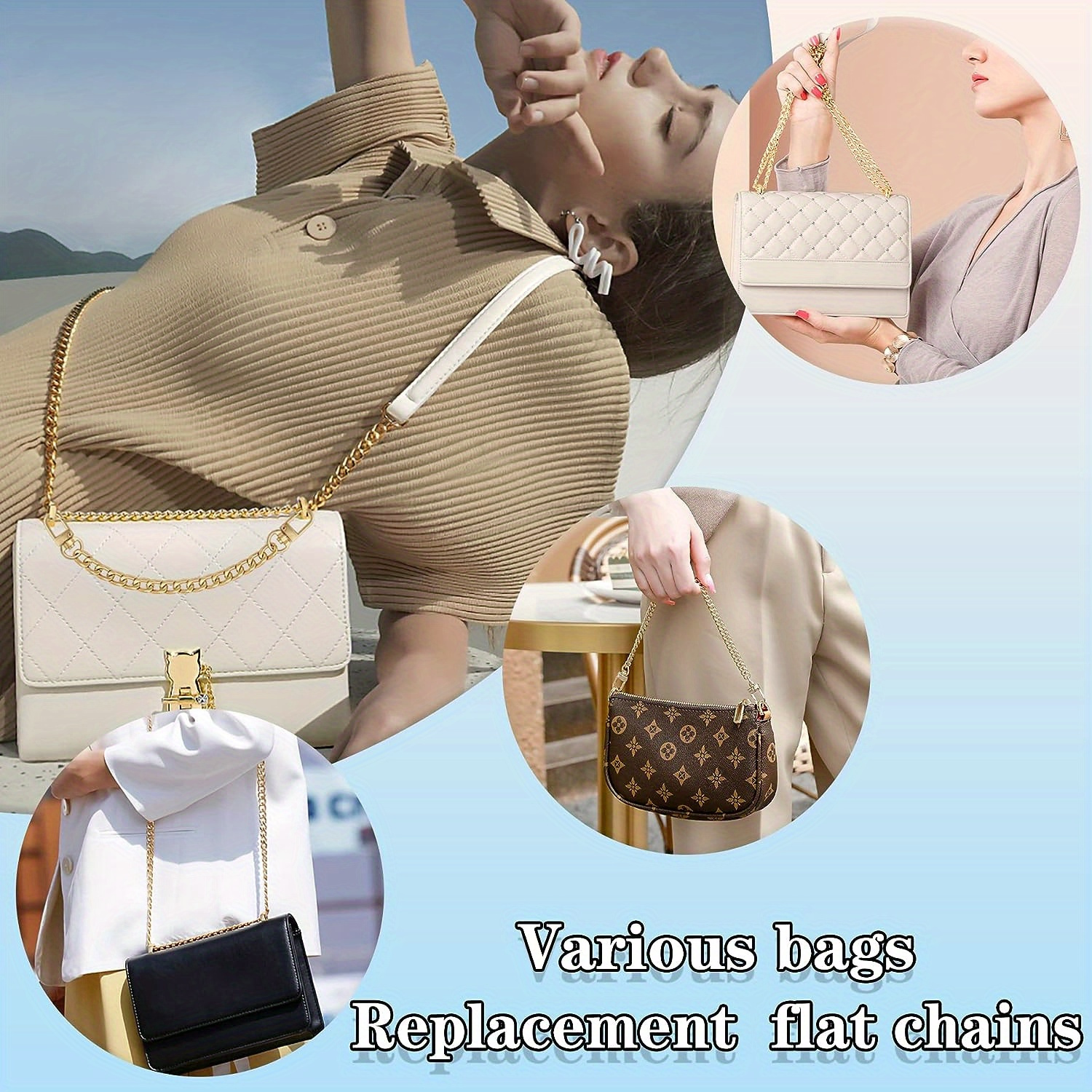 60cm/120cm Handbag Metal Chains Shoulder Bag Strap Diy Purse Chain  Detachable