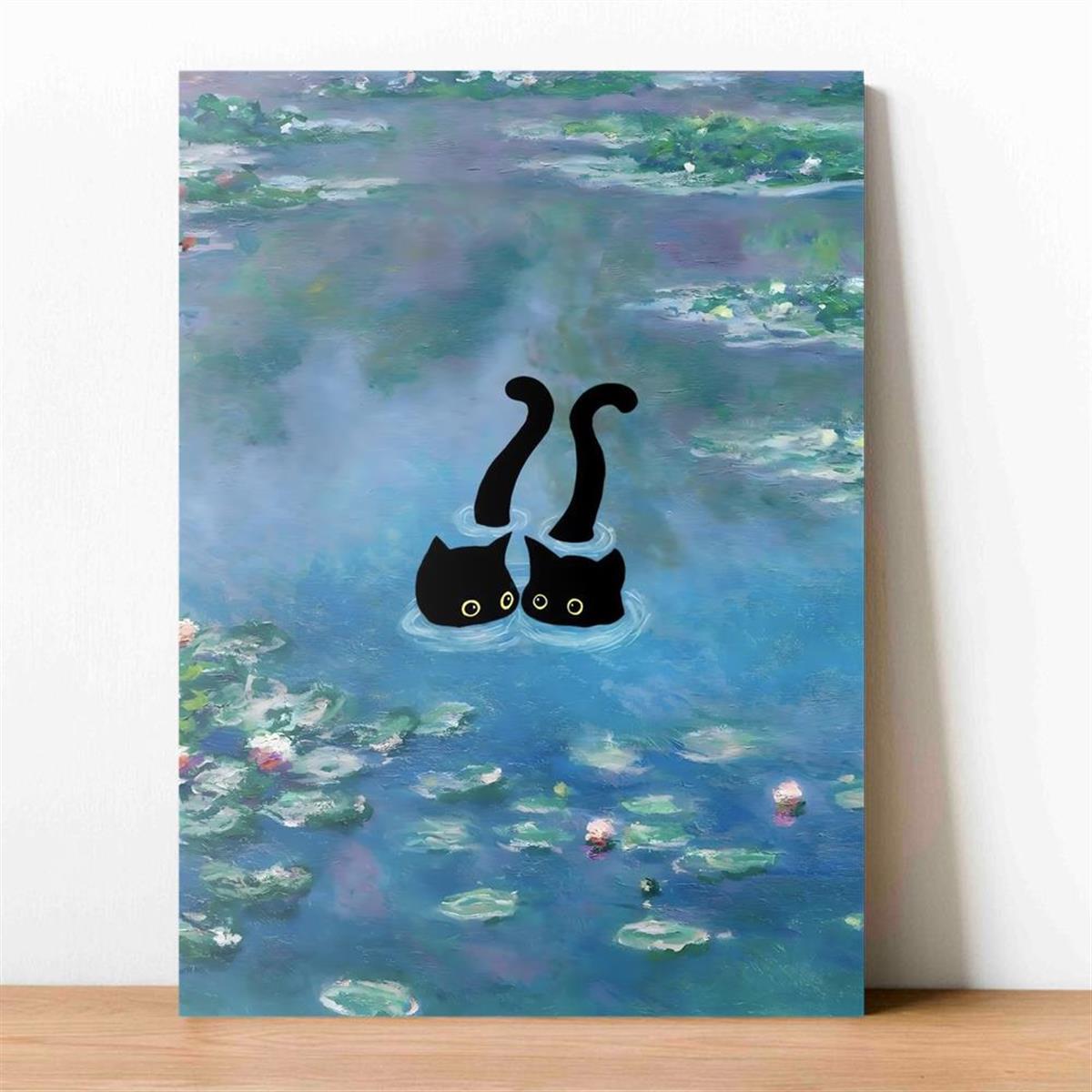 Canvas Poster Printed Painting Cat Print Monet Waterlily Temu