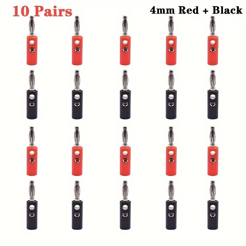 

10 Pairs Red+black Banana Socket Terminal Connector 20pcs 4mm Banana Plug Male Audio Speaker Jacks Perfect For Diy Audio Connections