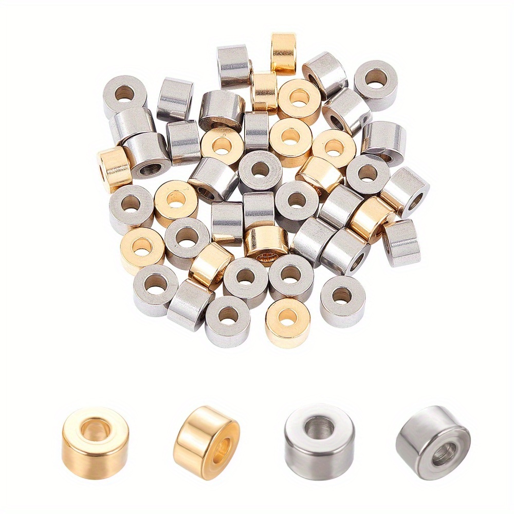 About 2 Colors Column Spacer Beads, Hole Stainless Steel Beads