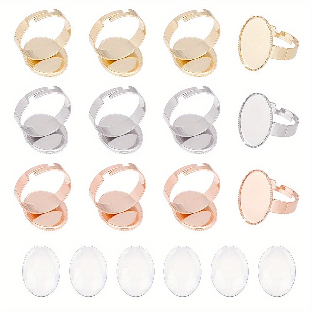 3 Colors Diy Oval Blank Dome Adjustable Ring Making Kit - Temu