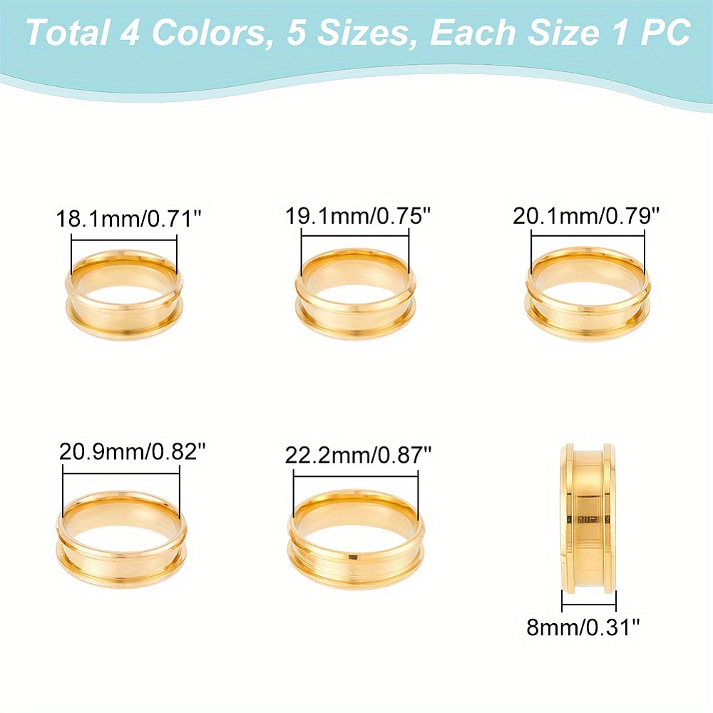 12pcs 2 Colors 6 Sizes Stainless Steel Grooved Finger Ring Metal Rings  Wedding Rings Core Blank for Inlay Ring Jewelry Making Inner Diameter:  17~22mm 