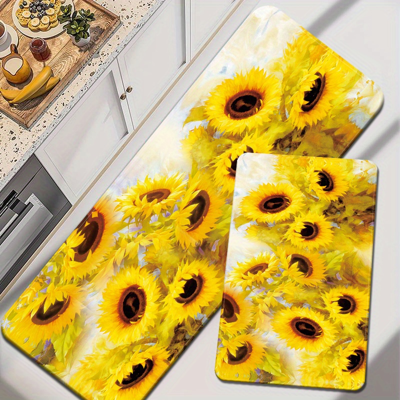 1pc Tappetino Cucina Motivo Girasole E Fiori Marini Tappeto - Temu Italy