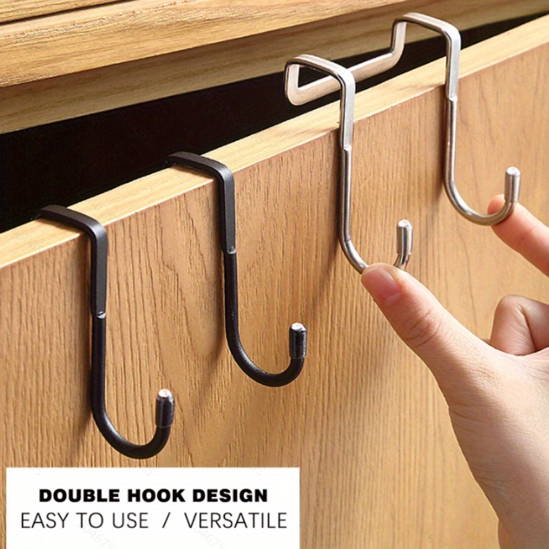 1pc Stainless Steel Hook, Free Punching Double S-Shape Hook, Kitchen  Bathroom Cabinet Door Back Type, Coat Towel Storage Hanger