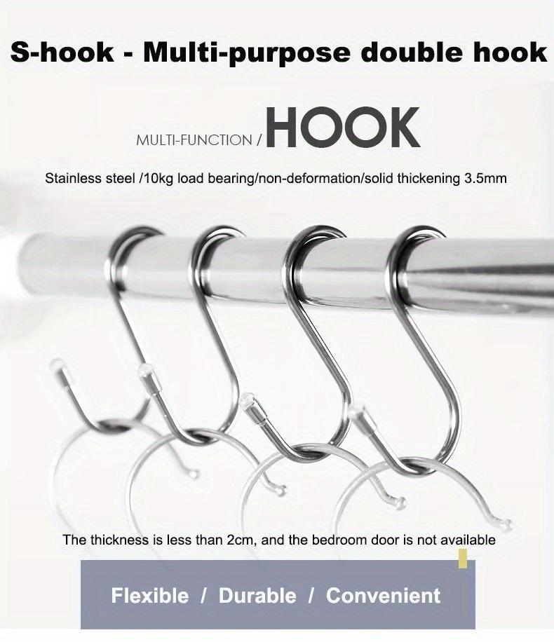 Stainless Steel Square Tube S-shaped Hook Shelf Flat Hook Punch-free  Multi-purpose Kitchen Bathroom Door Storage Rack - Door Hooks - AliExpress