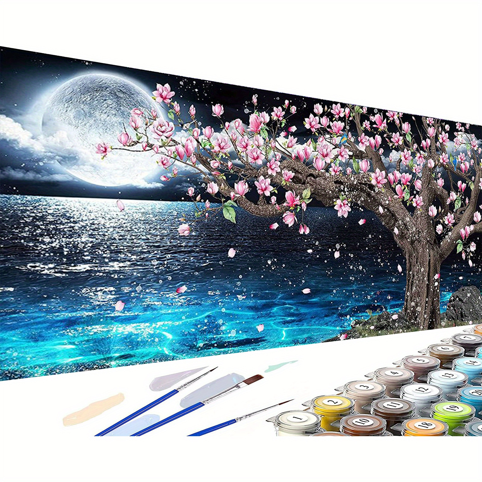 Diy Paint By Numbers Moon Tree Landscape Beginner Kits - Temu