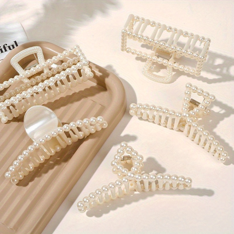 Faux Pearl Hair Claw Clips For Women Hair Barrette Clamps - Temu