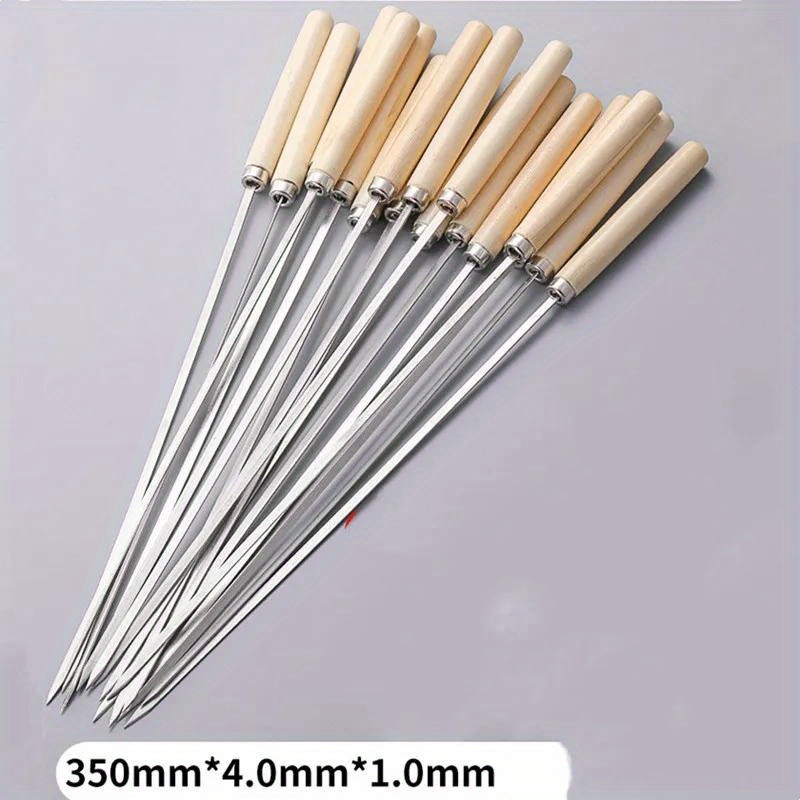 

20pcs, Barbecue Skewers, Stainless Steel Skewers With Wooden Handle For Bbq, Multifunctional Metal Bbq Skewers, Grilling Stainless Steel Skewers, Bbq Needle Sticks, Outdoor Cooking, Bbq Supplies