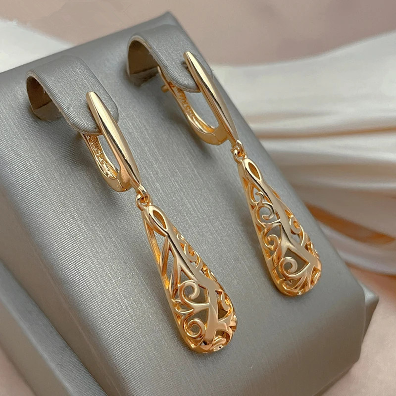 Image of 1 Pair Drop Pendant Earrings For Women Golden Color Wedding Fashion Jewelry Gift