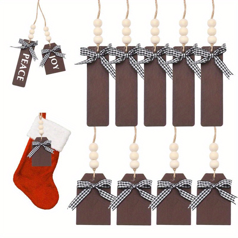 12 Pcs Christmas Stocking Name Tags Unfinished Wood Tags Personalized Blank  Wooden Stocking Tags Farmhouse Xmas Stocking Hanging Tag for Christmas