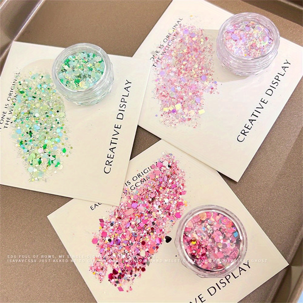 12 Colors Hexagon Chunky Glitter Holographic Crafts Stickers Sequins Nail  Glitter Mermaid Powder Flakes Shiny Charms Hexagon Sequins Suitable for