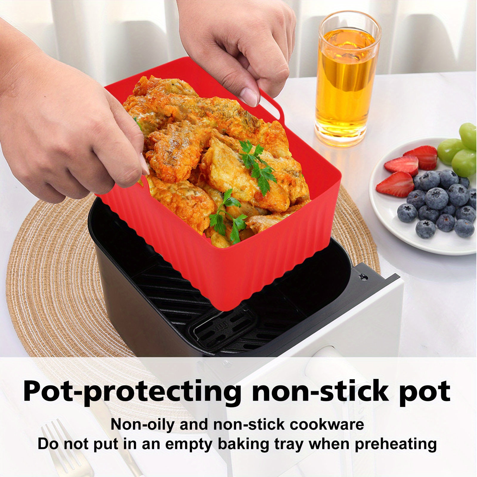Air Fryer Silicone Pot Oven Baking Tray Round Basket Mat Grill Pan