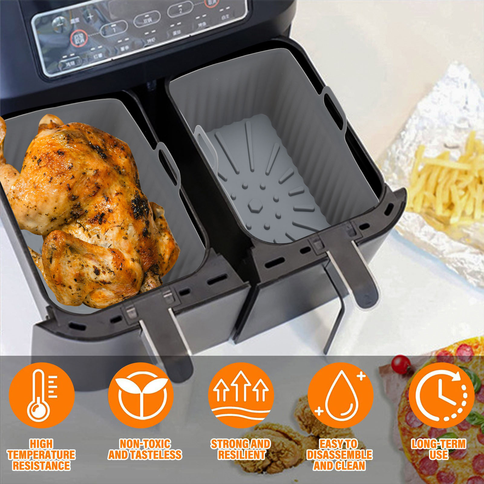 Air Fryer Oven Baking Tray, Silicone Tray, Fried Chicken, Pizza Mat,  Oilless Pan, Air Fryer Accessories - AliExpress