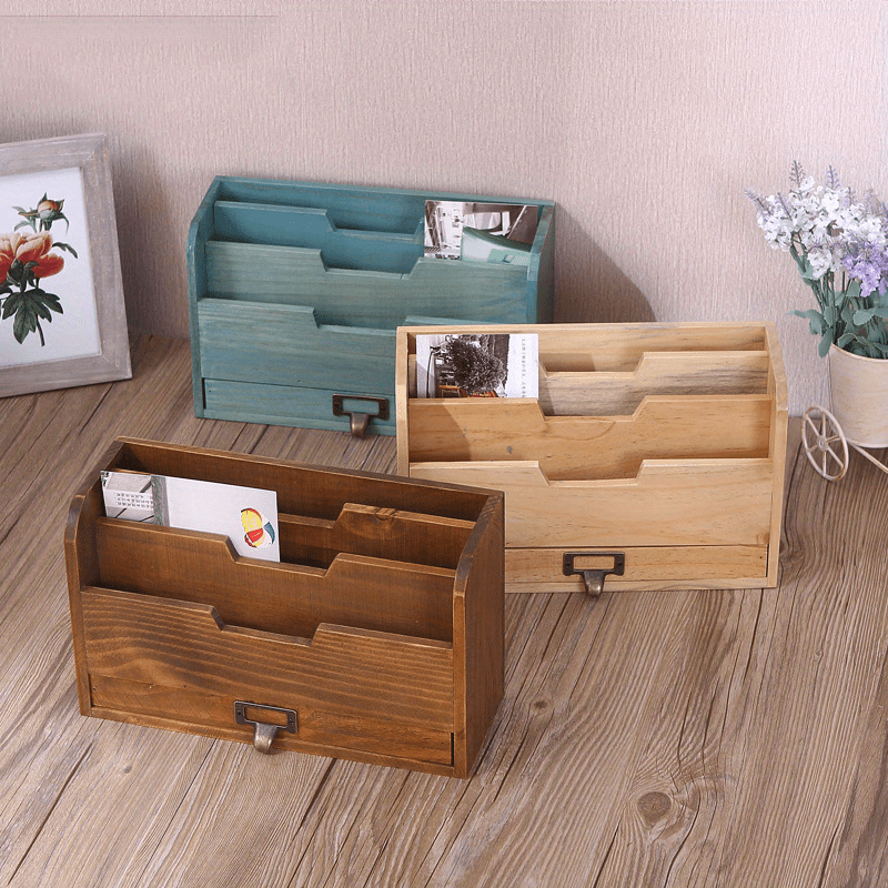 2-Drawer Small Vintage Style Wooden Storage Organizer for Accessories -  Rustic Decorative Box for Office, Desktop Countertop and Incense Storage
