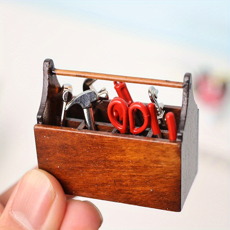 1/8pcs/set Mini Tools/Wooden Box Ornament, Miniature DIY House Accessories,  Toolbox Metal Alloy Repair Tool Set Model, Small Furniture Mini Crafts Sce