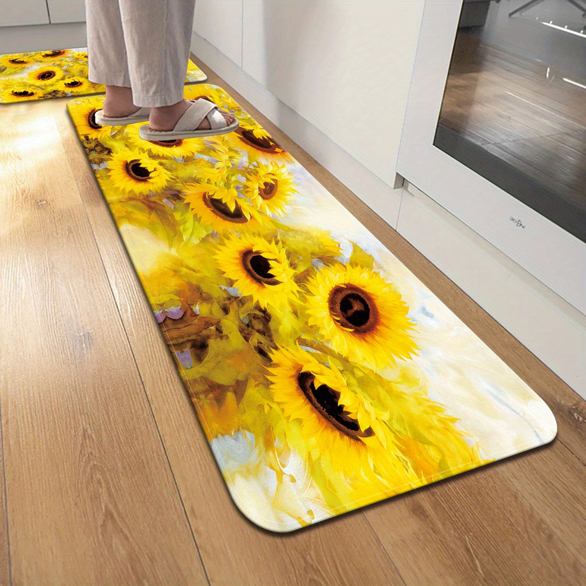  Juego de 2 alfombras de cocina de girasol amarillo vintage,  antideslizantes, antifatiga, patrón clásico de girasol amarillo  floreciente, 0.4 pulgadas de grosor, tapete de cocina para cocina, 17.3 x  28 : Hogar y Cocina