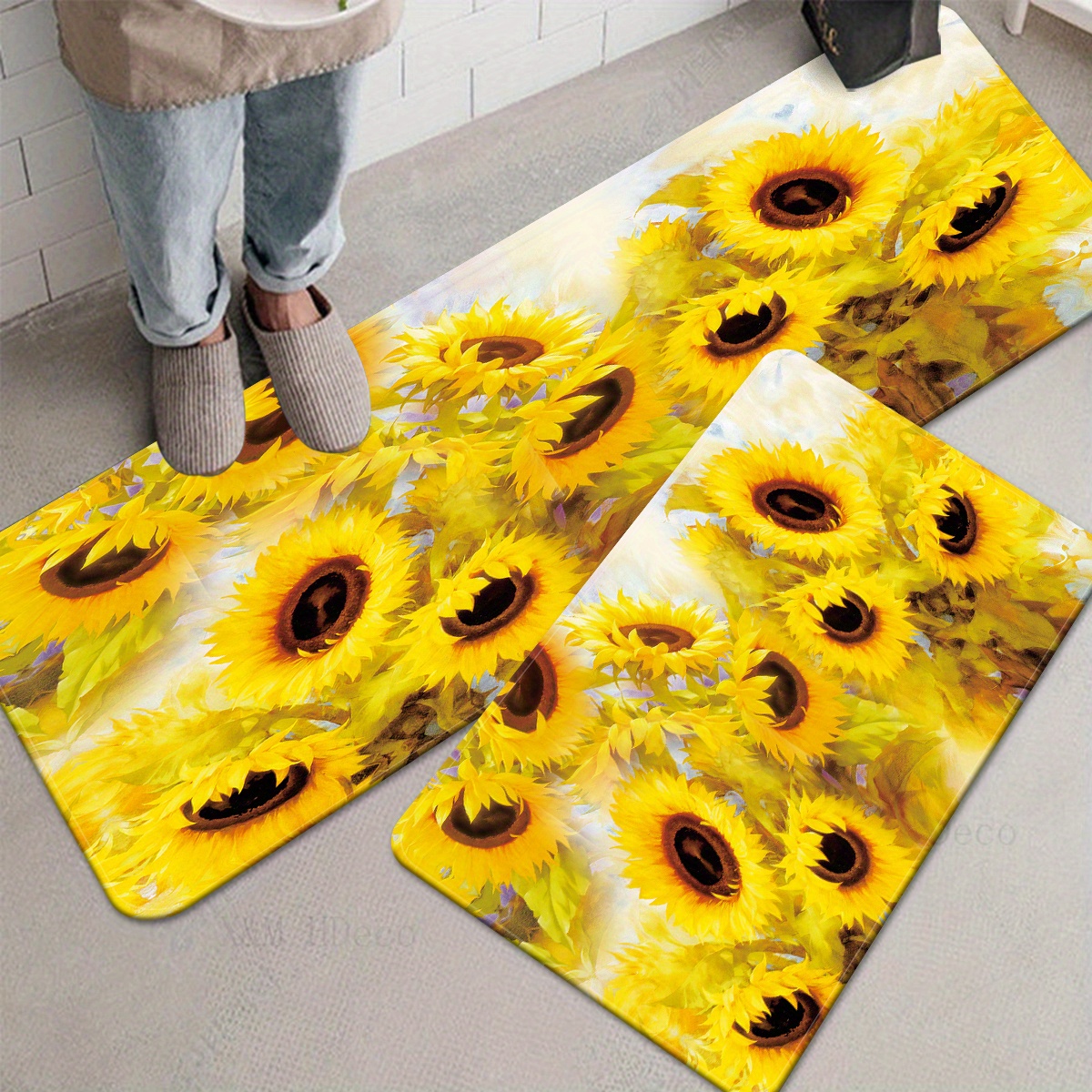 1pc Moderno Patrón Girasol Alfombra Cocina Alfombra Área - Temu Mexico