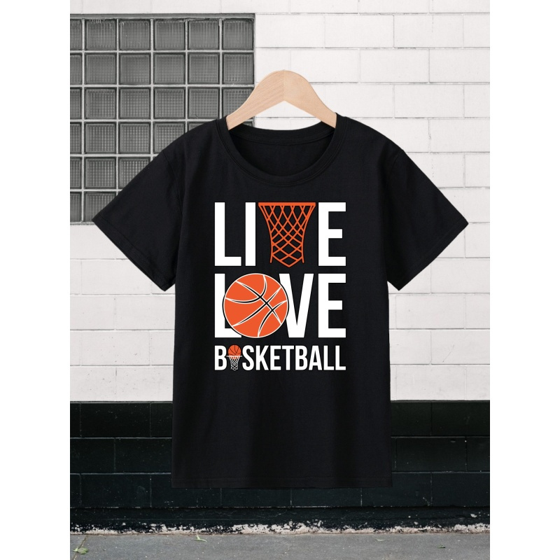 

Boy's Live Love Basketball Print Sports T-shirt Kids Round Neck Tees Tops Casual Soft Comfortable Breathable Summer Clothes