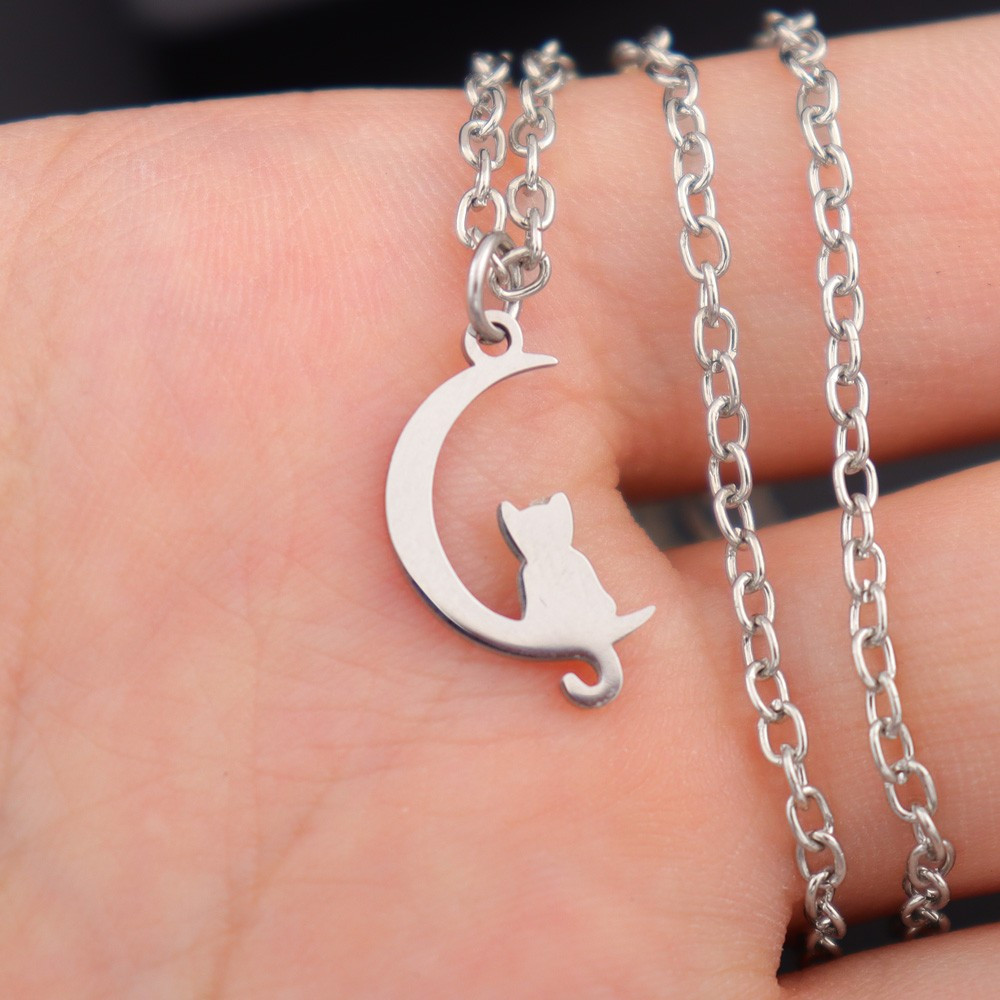 Cat crescent moon on sale necklace