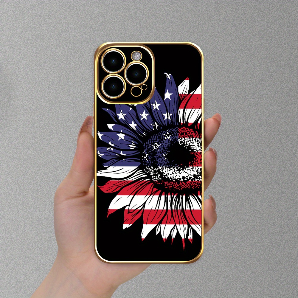 

Electroplated Shell Sunflower Flag Black Phone Case Wear-resistant Non-slip Phone Case For Iphone 15/14/13/12/11 Plus Pro Max For