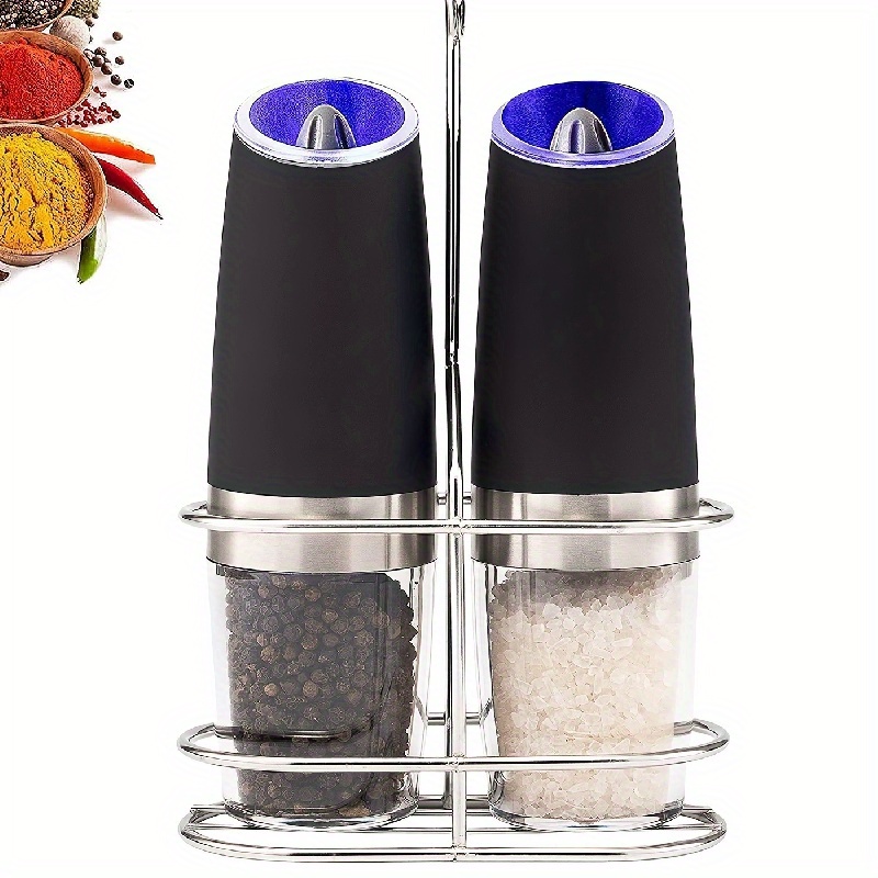 Automatic Gravity Spice Mill with LED Light Electric Salt and Pepper Shaker  Adjustable Ceramic Grinder Battery