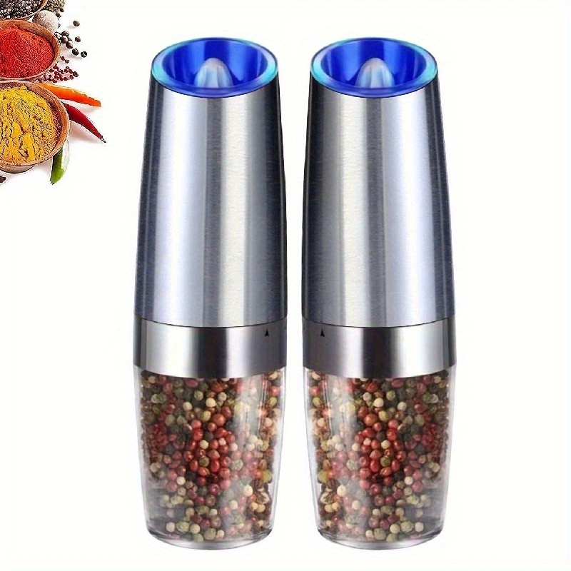 Electric Salt Shaker - Automatic Pepper Grinder - Pepper or Salt Mill  Grinder, Battery-Operated with Adjustable Coarseness, Premium Stainless  Steel with LED Blue Light, One Hand Operated 