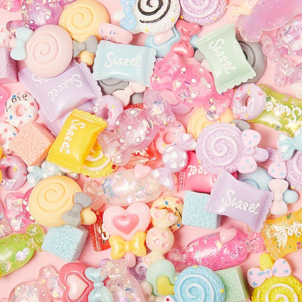 120Pcs Candy Charms, Resin Flat Back Candy Slime Charms Lollipops, Candy  Embellishments for DIY Crafts and Ornament Scrapbooking