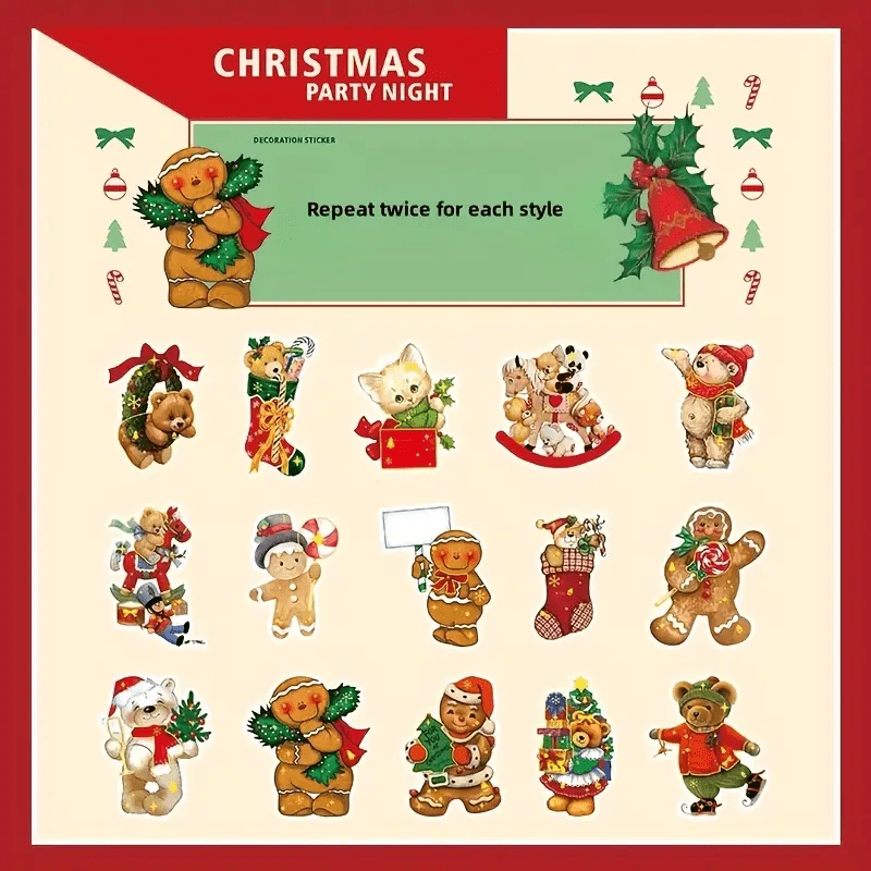 Christmas Party Night Series Decorative Stickers Pack Retro Santa