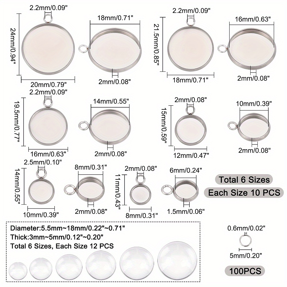 66pcs Pendant Trays, Bezel Pendant Trays Blanks With Glass Cabochons For  Pendants Making And Jewelry Making, 5 Styles, Ideal choice for Gifts