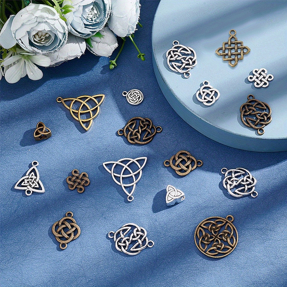 1 Box 172pcs DIY 10 Pairs Vintage Trinity Knot Charm Infinity Love Charms  Earring Making Kit Feather Charm Knot Charms For Jewelry Making Synthetic Tu