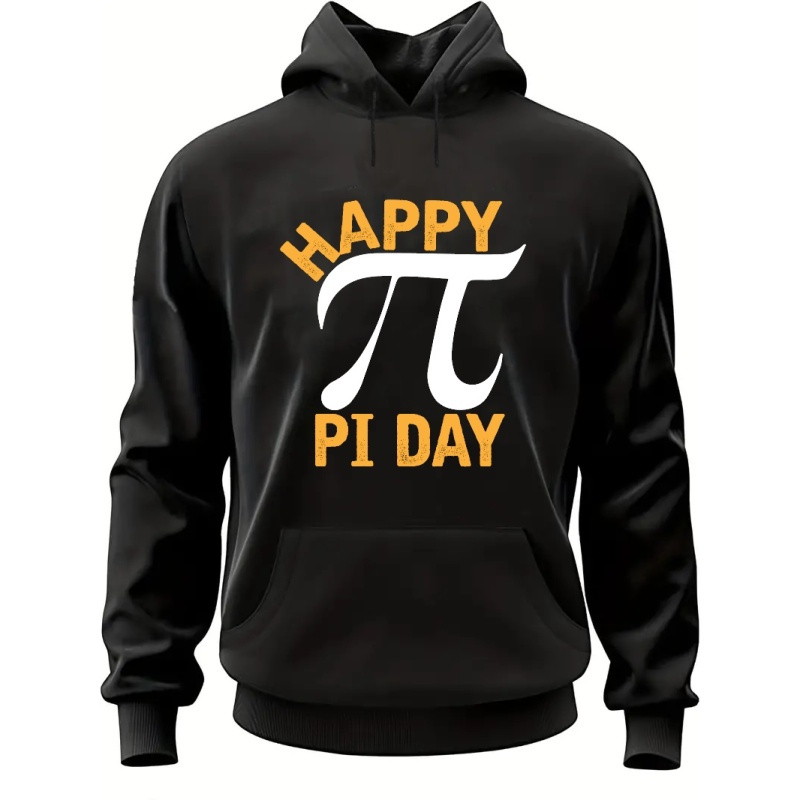 

Happy Pi Day Print Hoodies For Men, Graphic Hoodie With Kangaroo Pocket, Comfy Loose Trendy Hooded Pullover, Mens Clothing For Autumn Winter