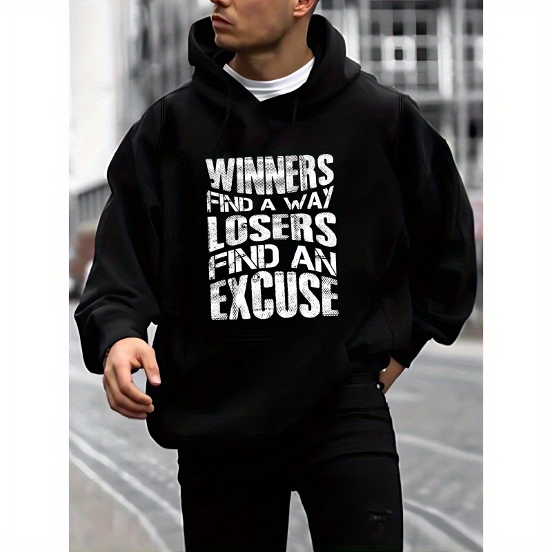 

Letters Print Hoodies For Men, Graphic Hoodie With Kangaroo Pocket, Comfy Loose Trendy Hooded Pullover, Mens Clothing For Autumn Winter
