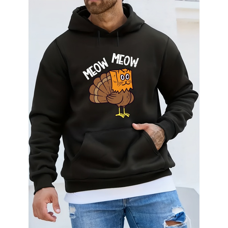 

Turkey Print Hoodies For Men, Graphic Hoodie With Kangaroo Pocket, Comfy Loose Trendy Hooded Pullover, Mens Clothing For Autumn Winter