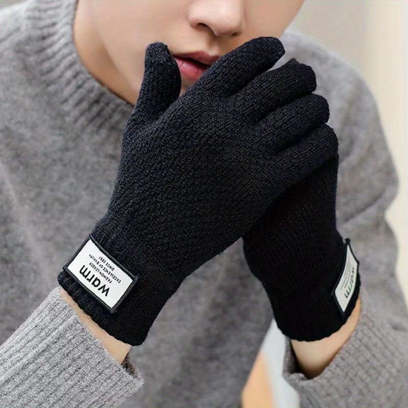 Wool Knitted Gloves Women's Winter Warm Full-Finger Gloves Plus Velvet Thick Riding Wool Touch Screen Gloves Men,Temu