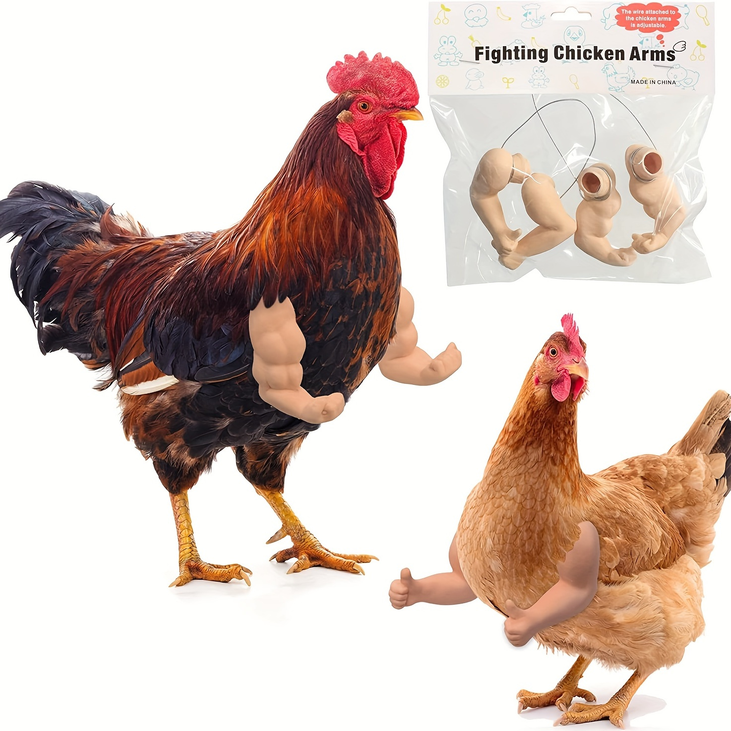 1 Pair Chicken Toys Include Strong Muscle Arms Thumb Up Arms