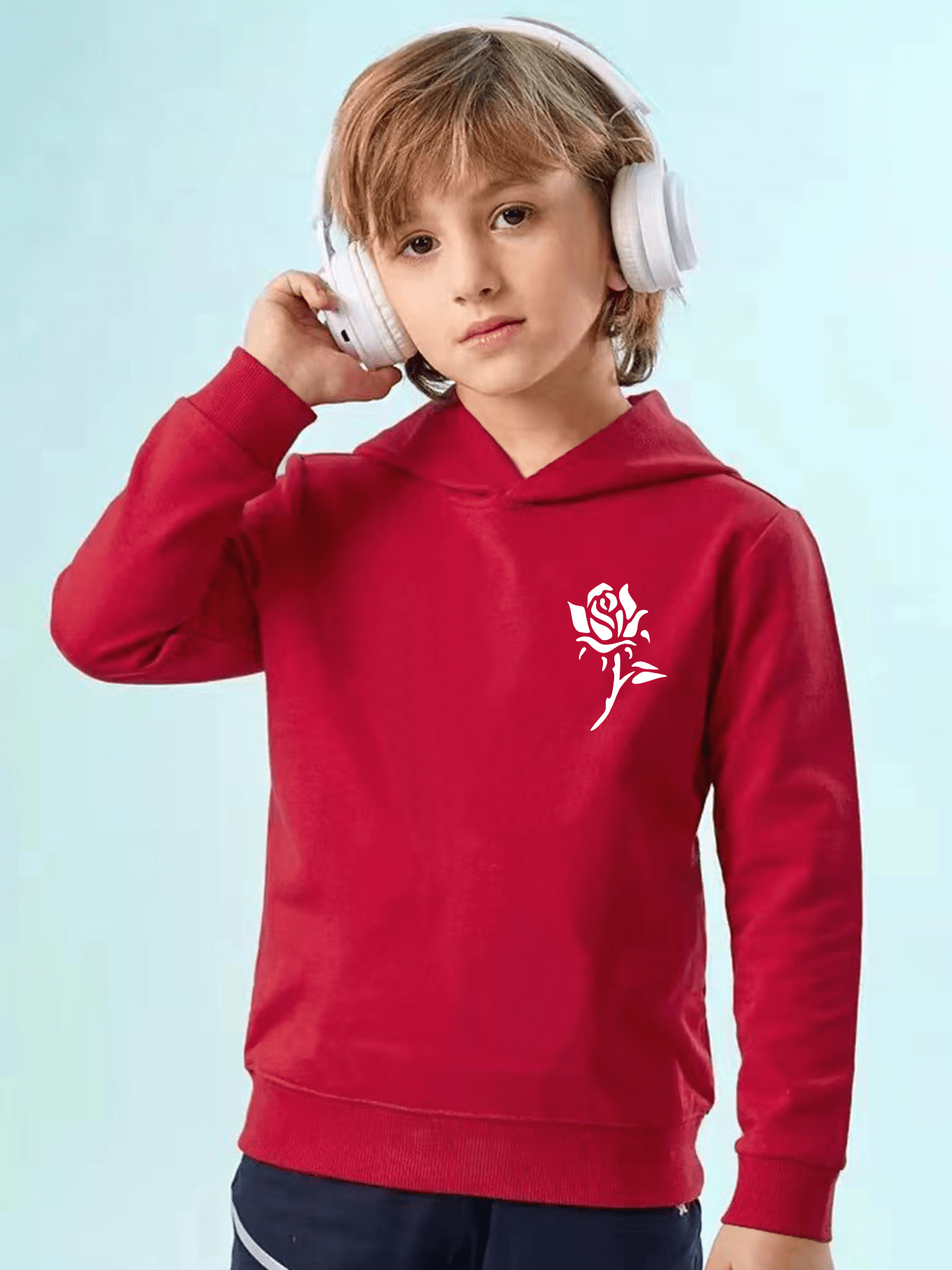 Stylish Rose Print Boys Casual Pullover Long Sleeve Hoodies Temu