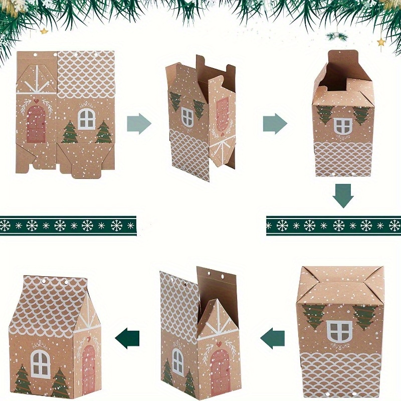 10/15pcs, Christmas Candies Treats Boxes For Gift Giving, Small Kraft Paper  Goodie Bags, Classroom Prize, Snack Storage Bag, Christmas Party Decor, Pa