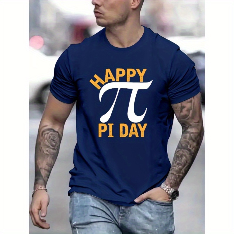 

Happy Pi Day Print T Shirt, Tees For Men, Casual Short Sleeve T-shirt For Summer